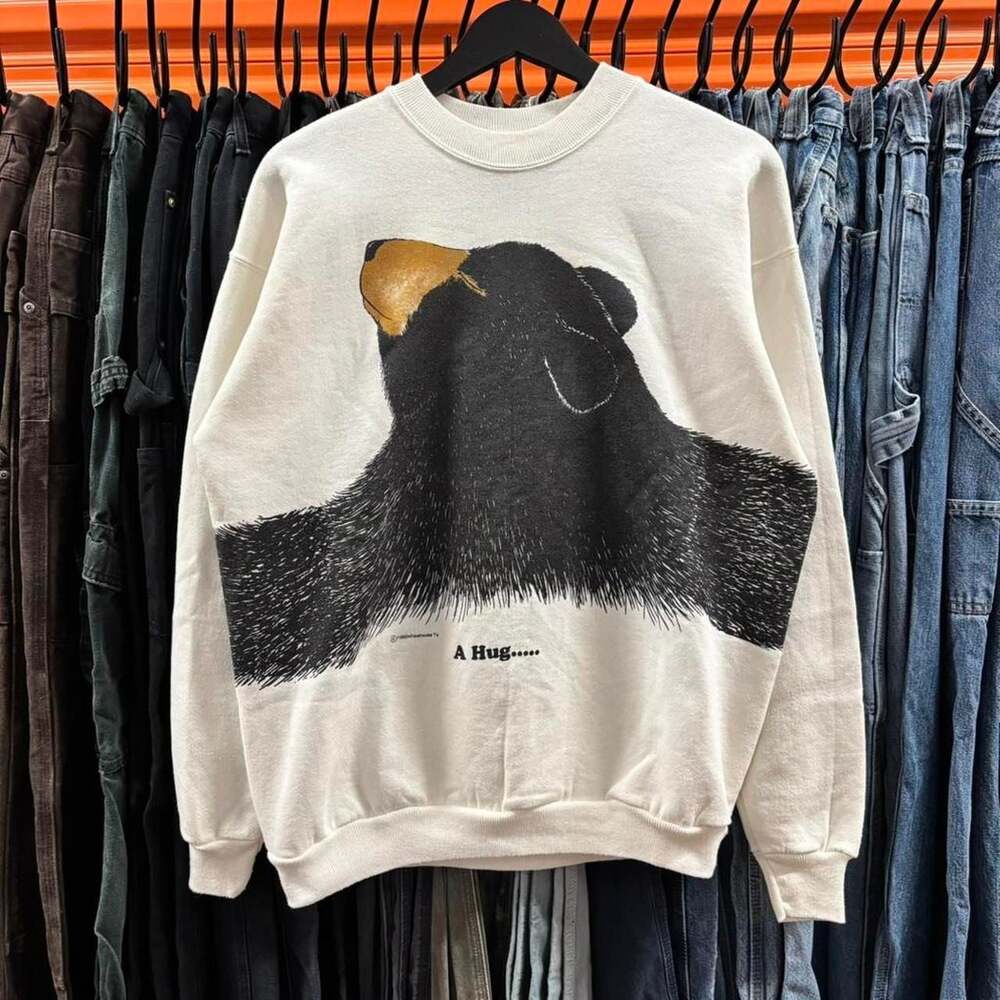Vintage 90s Hanes Bear Hug Wrap Around Sweatshirt - Made in USA - Size L